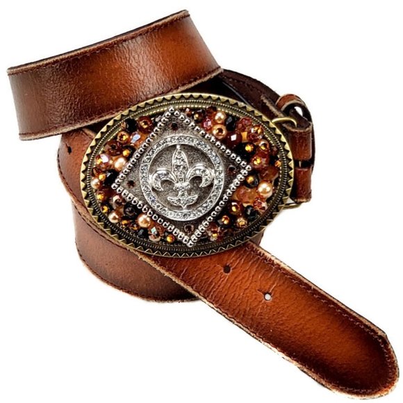 Fluer de Lis Embellished Swark. Crystals & Beads Bling Buckle~Handcrafted - Picture 2 of 5